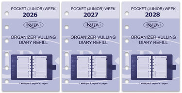 6336-26-27-28 125 x 80 mm Pocket 6 ringagenda -inzetstukken Jaardoos EN DE FR NL IT 2026 2027 2028